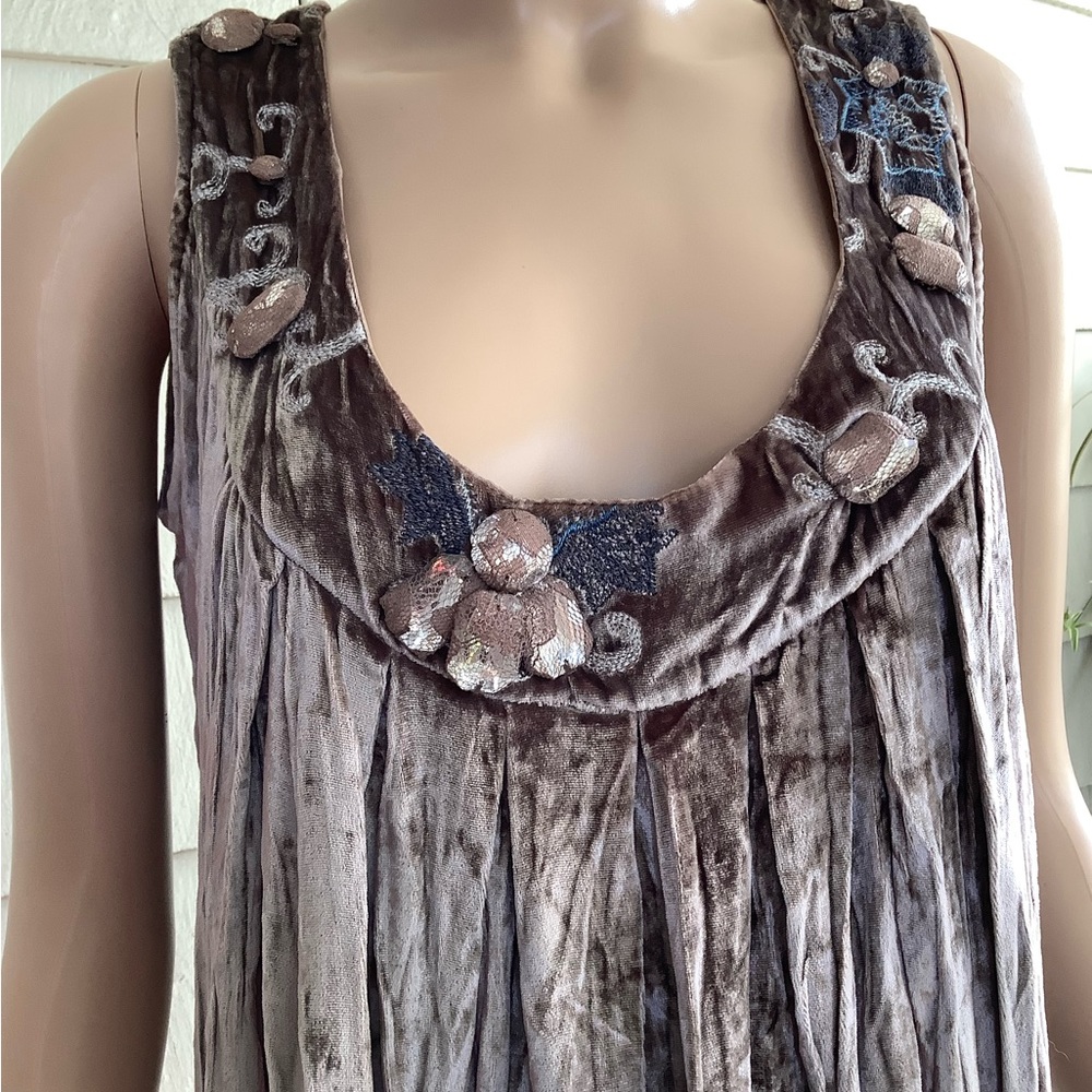 Vintage Chan Luu rayon silk velvet dress, beaded, embroidered, size small